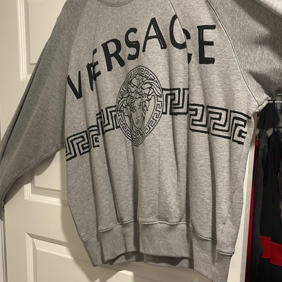 Versace Gray Crewneck Sweater with Greek Key Pattern - Picture 1 of 6